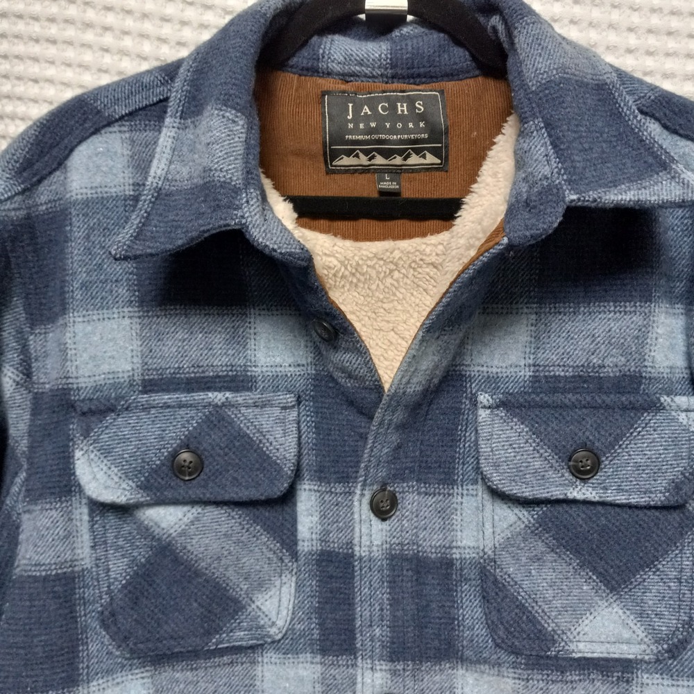 Jachs New York Jacket Mens Large Blue Plaid Sherpa Lined Shacket Heavy
